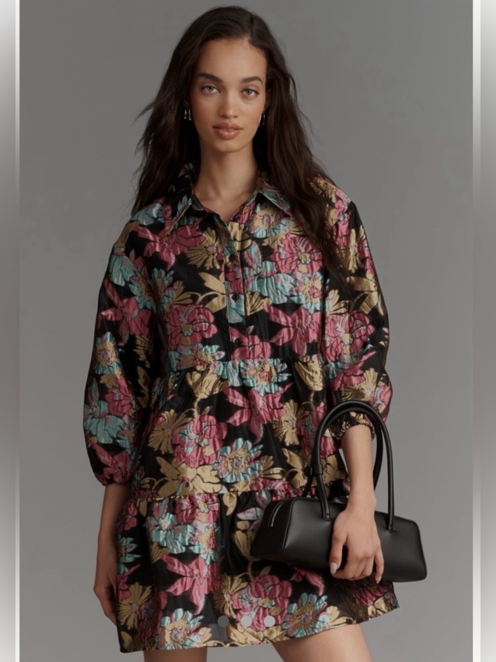 THE BETTINA TIERED JACQUARD MINI SHIRT DRESS BY MAEVE